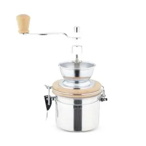1003B34-Klassische Kaffeemühle mit stufenlos verstellbarem Keramikmahlwerk aus Edelstahl und Holz