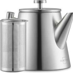 100547-Doppelwandige Teekanne mit ultrafeinem Sieb aus Edelstahl für 1 Liter losen Tee