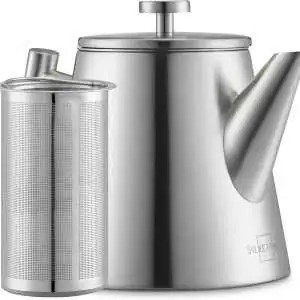 Doppelwandige Teekanne mit ultrafeinem Sieb aus Edelstahl für 1 Liter losen Tee
