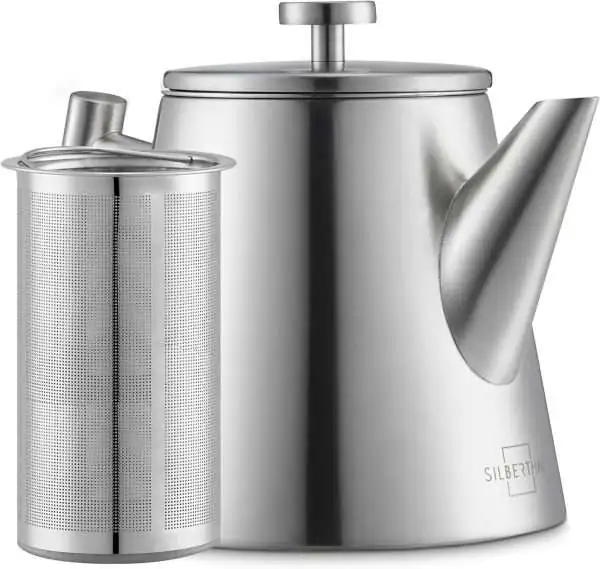Doppelwandige Teekanne mit ultrafeinem Sieb aus Edelstahl für 1 Liter losen Tee