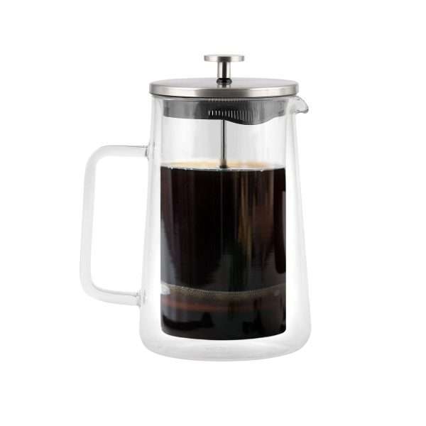 103518A-Doppelwandige French Press 1000ml silber - mit Kaffee