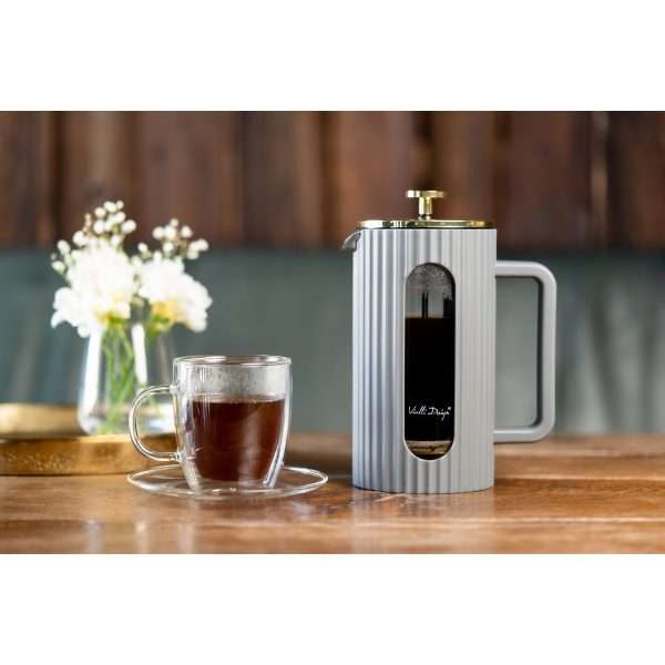 103517-French Press modern 1000ml - auf dem Tisch mit Tasse