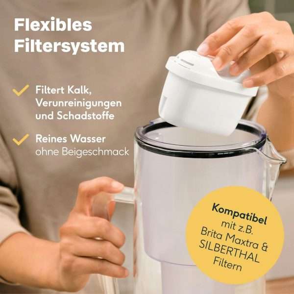Wasserfilter Kanne 2700ml aus Glas - flexibles Filtersystem