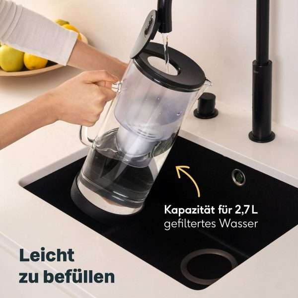 Wasserfilter Kanne 2700ml aus Glas - leicht befüllen mit 2700ml