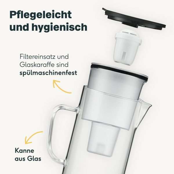 Wasserfilter Kanne 2700ml aus Glas - pflegeleicht und hygienisch